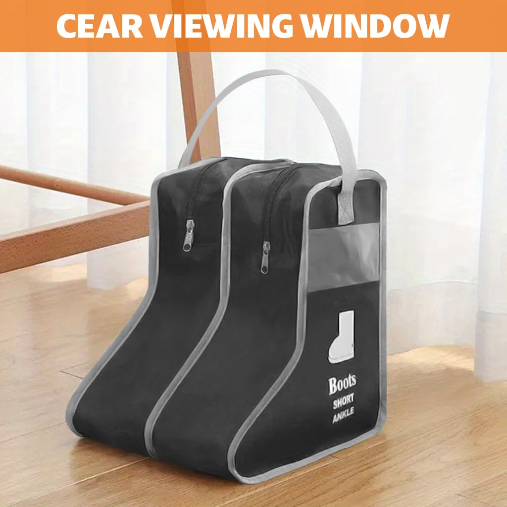 HASTHIP Portable Boots Storage Bag for Travel and Closet with Zip Closure and Clear Window | Black Medium 1 Pack