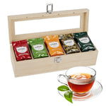 HASTHIP® Tea Bag Storage Box, 5-Compartment Wooden Tea Bag Organizer with Clear Roof, Kitchen Office Fresh Box for Herb Tea, Floral Tea, Coffee Sugar, Candy, 30x10x9cm