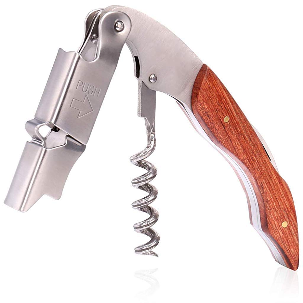 Waiters Corkscrew Wine Bottle Opener Professional Stainless Steel Wood Handle Foil Cutter