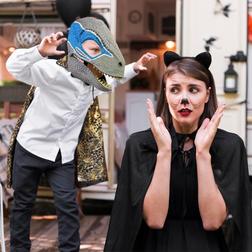 HASTHIP® Máscara de Dinosaurio Jurásico,Dino Mask Realista Velociraptor Blue con Mandíbula Móvil y Sonidos Rugientes,Máscara de Juego Rol Inspirada en Película para Niños y Adultos