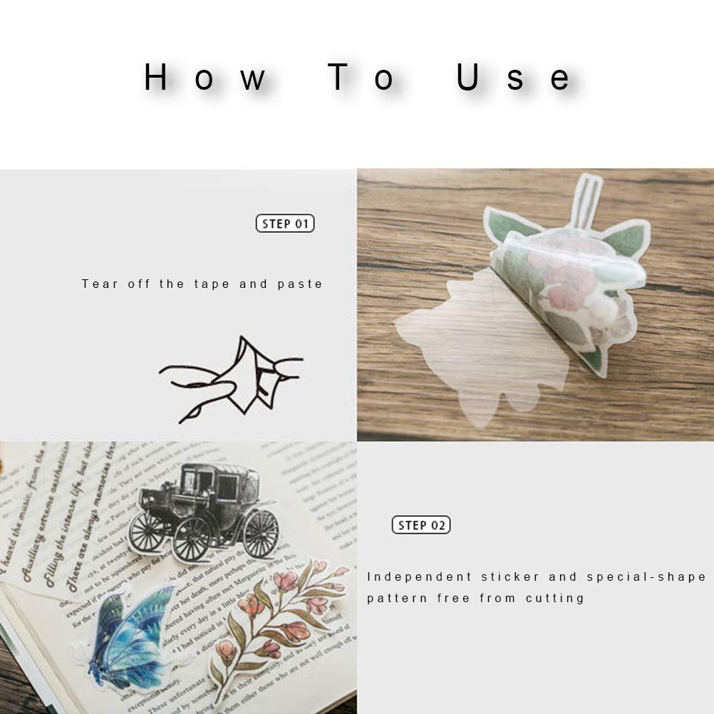 HASTHIP® 60 Washi Tape Paper Sticker Vintage Plant Bird Sticker Flower Sticker for DIY Scrapbooking Diary Albums Tea Cup Laptop Notebook Decoration (Flower and Bird)
