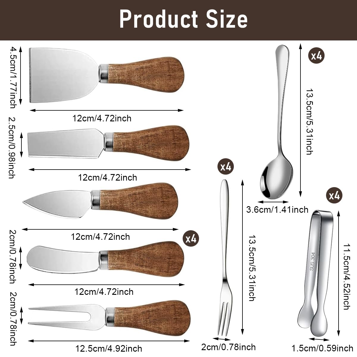HASTHIP Cheese Knife and Charcuterie Utensils Set with 20Pcs Stainless Steel & Wooden Handles for Entertaining