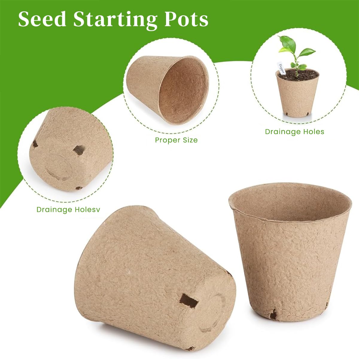 HASTHIP Nursery Seedlings Peat Pots for Garden Starters with Drainage Holes 20pcs | Organic Paper Pulp Biodegradable Cups