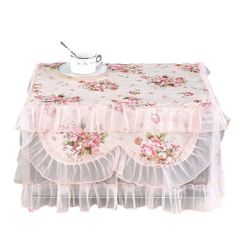 HASTHIP® Microwave Oven Dust Cover with Lace Flounce, Square Kitchen Appliance Protector, Decorative High-Quality Fabric Dustproof Cover for Microwave or Small Home Appliances, Elegant Home Décor