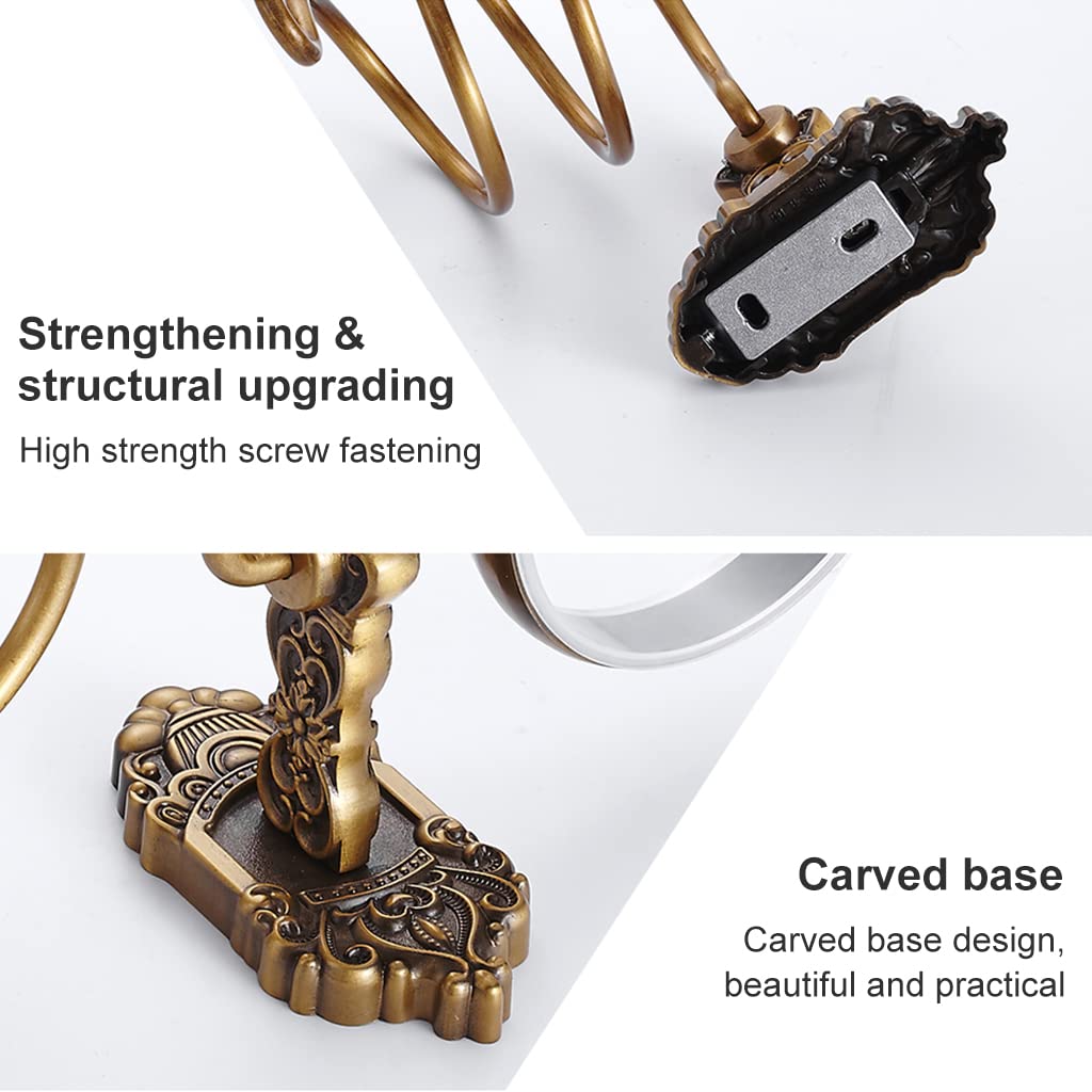 HASTHIP Hair Dryer Stand for Bathroom with Glue and Screws featuring 9.4×10.3×14cm Aluminum Spiral Rack | Retro Bronze Wall Mount Organizer