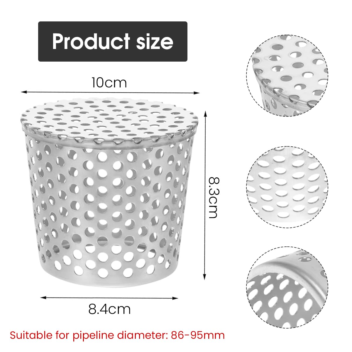 Stainless Steel Floor Drain Outlet Filter, Anti Rats Drain Outlet Mesh Cover, 160mm Diameter Strainer Gutter Downspout Strainer Fits 160-165mm Pipes, Universal Strainer for Leaf Gutter Guard