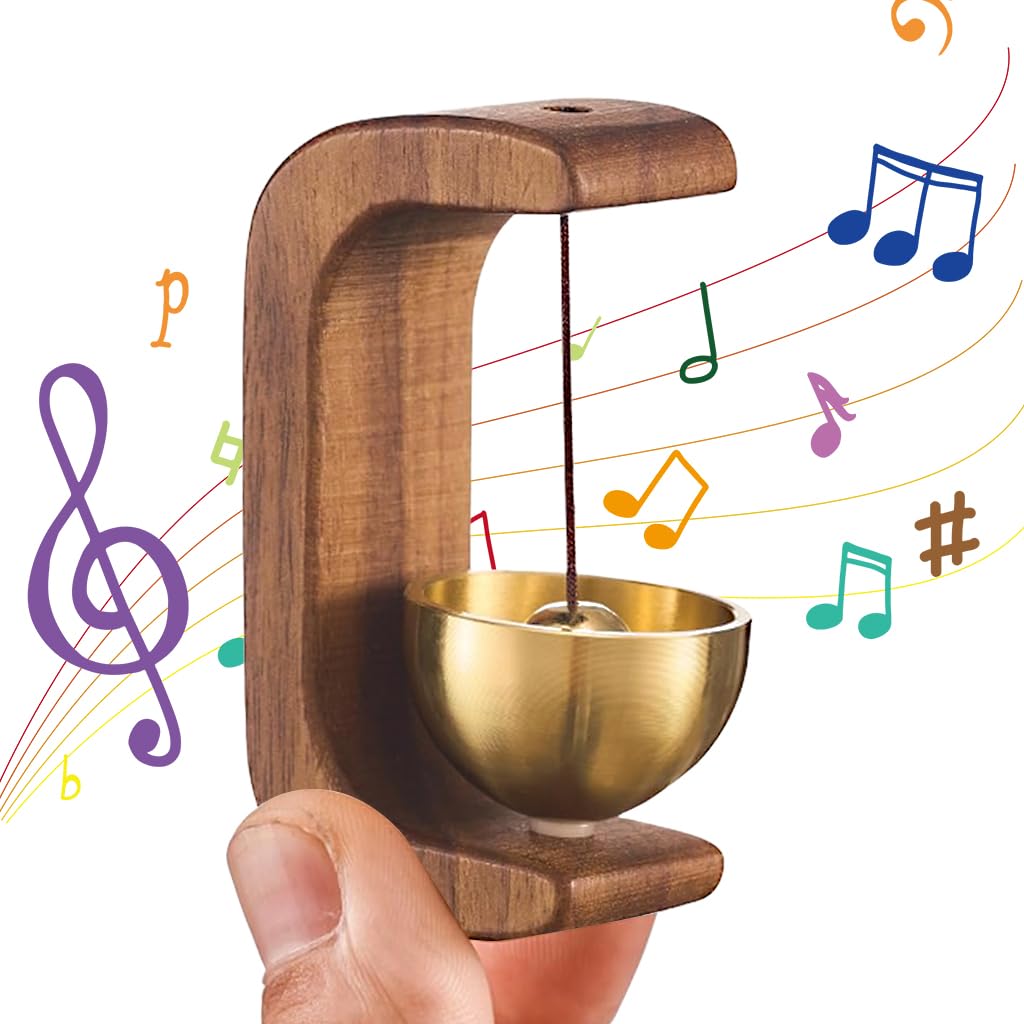 HASTHIP Wooden Door Chime for Home and Shopkeepers with Beech Base Brass Bell 5x7.5cm 2PCS