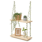 HASTHIP® Hanging Shelves for Wall, 2 Tier Floating Window Shelf for Plants, Photo Frames, Home Decorations, Rustic Wood & Metal Wall Mounted Display Rack