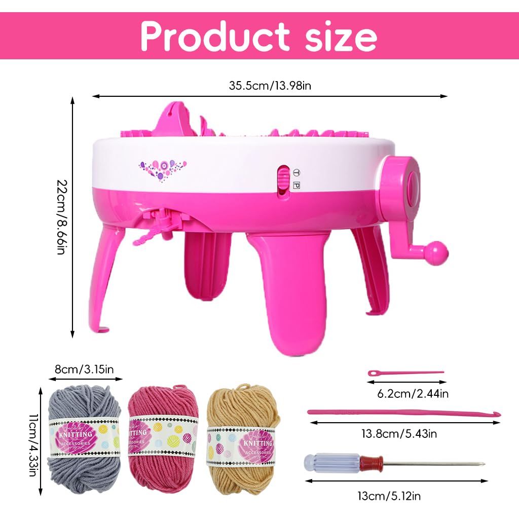 HASTHIP Knitting Machine Set for DIY Hats and Scarves with 40 Stitch Hand Crank Loom | Multicolor Yarn and Tools Included