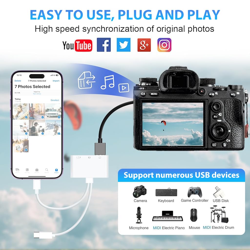 HASTHIP® USB C to USB Camera Adapter with Charging Port [MFi Certified]