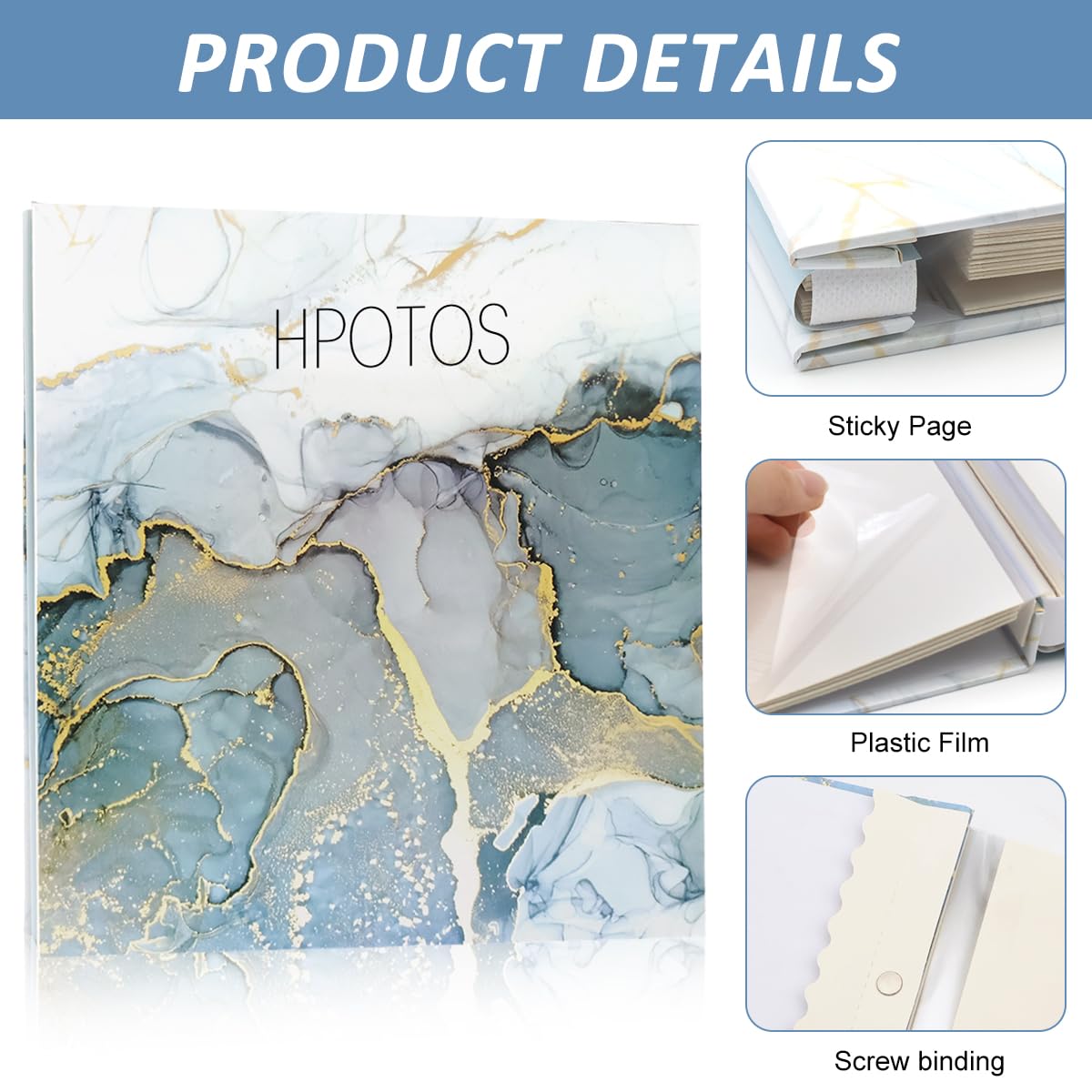 HASTHIP Photo Album for Family Memories with 40 Pages 14x13 in Self Adhesive Design | Marble Cover