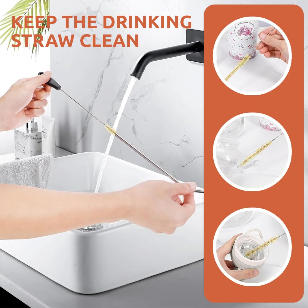 HASTHIP Bottle Brush Set for Water and Baby Bottles with 3 Pcs Ergonomic Handles | Straw Cleaner