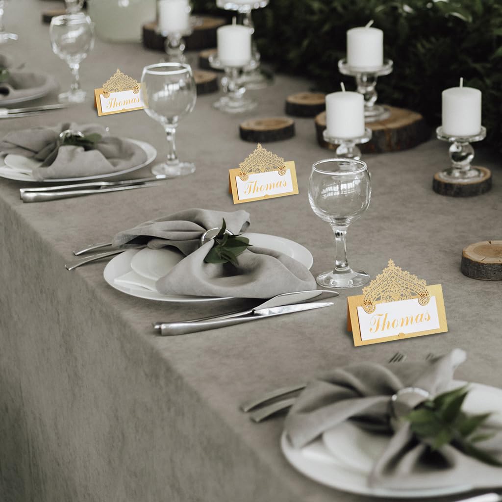 HASTHIP Place Cards for Wedding and Banquet Table Settings featuring 50 Foldable Gold Holders