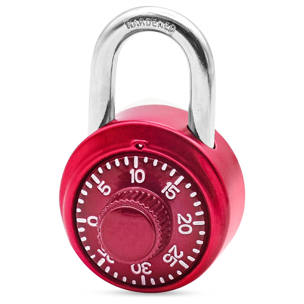 HASTHIP® Locker Lock Combination Padlock - 40mm Diameter Heavy Duty Anti-Cut Metal Lock, Metal Indoor Dial Lock for Gym, Gate, Locker & Cabinet (Red)