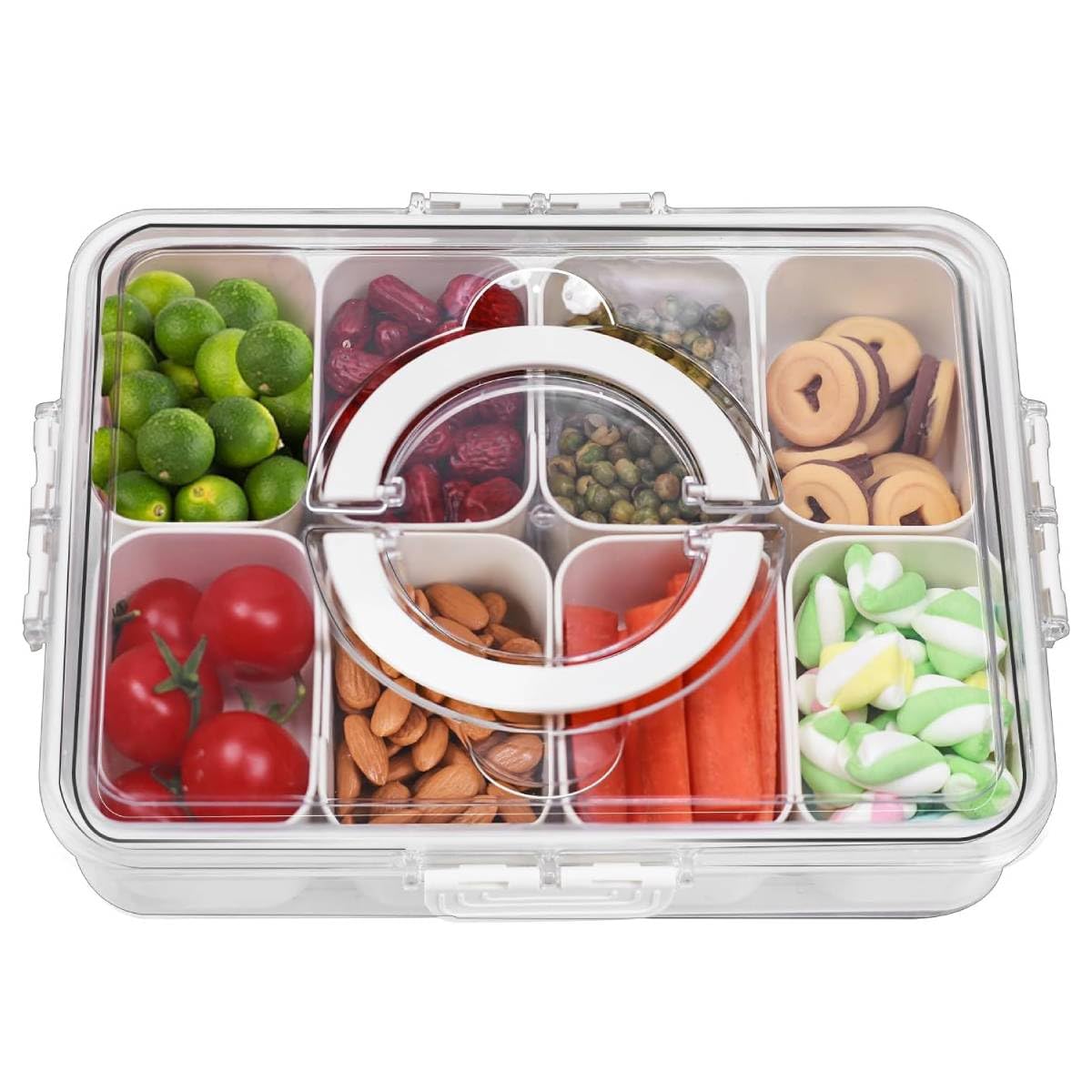 HASTHIP Kitchen Seasoning Powder Box with 8 Compartments 28x21x6.5cm and Leak-Proof Lid