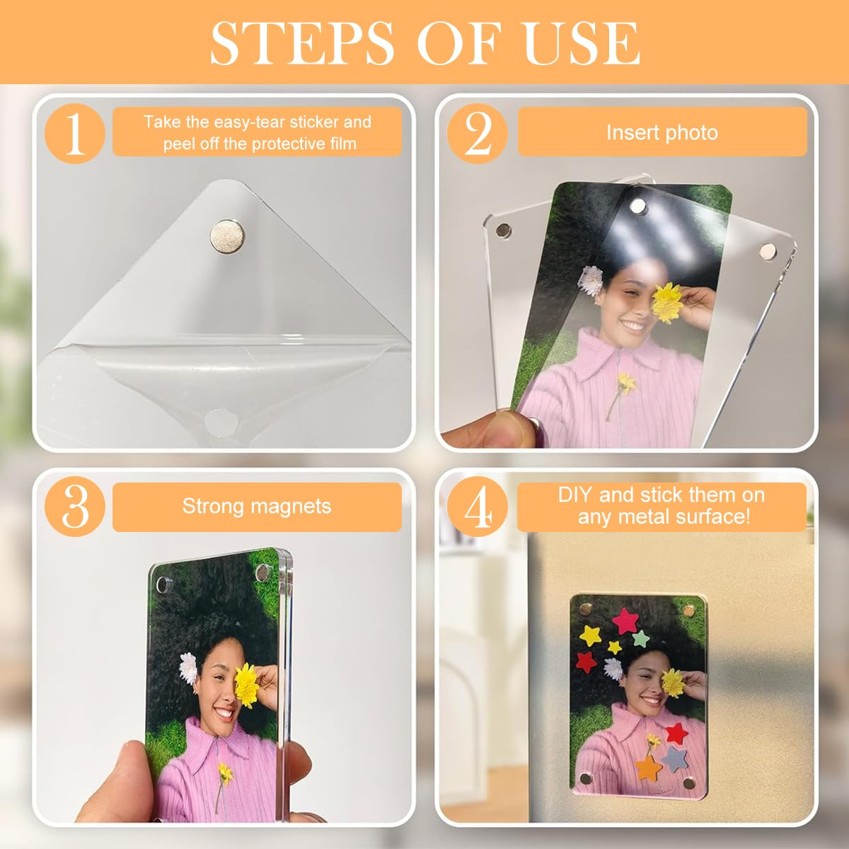 HASTHIP Acrylic Magnetic Photo Frame for Fridge with Strong Hold and 6×4 in Size | 4 Pack Transparent Display