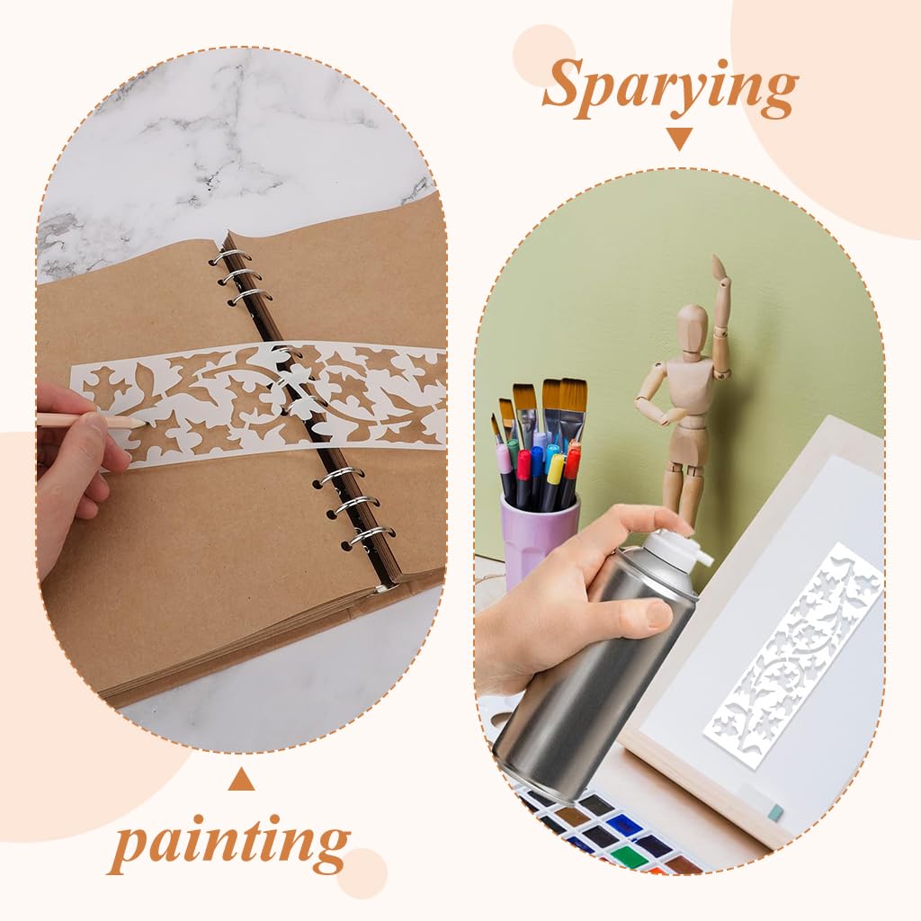 HASTHIP® 12Pcs Painting Stencils for Wooden Crafts Spray Painting Stencils Assorted Aesthetic Decorative Pattern Templets DIY Engraving Crafts Pattern Templets, Cake Decorating Stencils, 28x7.6cm