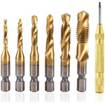 HASTHIP Drill Tap Bit Set for Metal | 7 Pcs M3-M10 with 1/4 in Hex Shank and HSS 4341