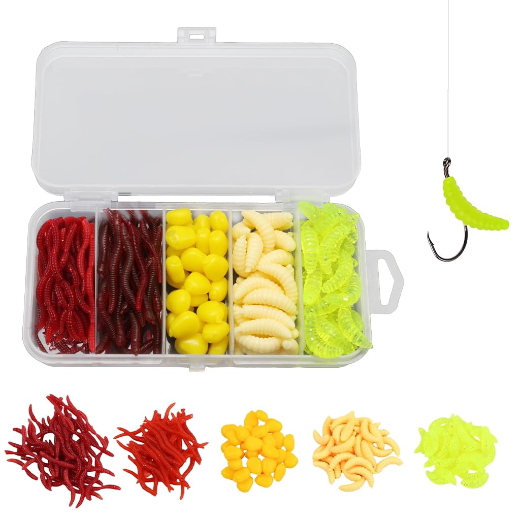 HASTHIP® Kit de Señuelos de Pesca 161PCS,Cebos Blandos Gusano y Larva para Agua Dulce o Salada,Señuelos Realistas con Movimiento Natural y Caja Almacenamiento