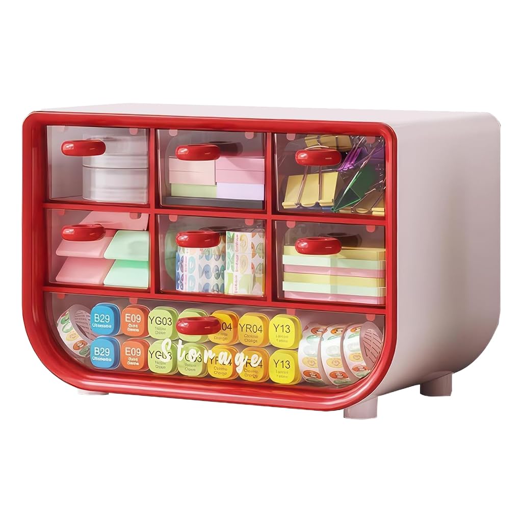 HASTHIP Desktop Storage Box for Office and Home with 3 Tier Compartments and Clear Windows | 180x110x120mm Multifunctional Organizer