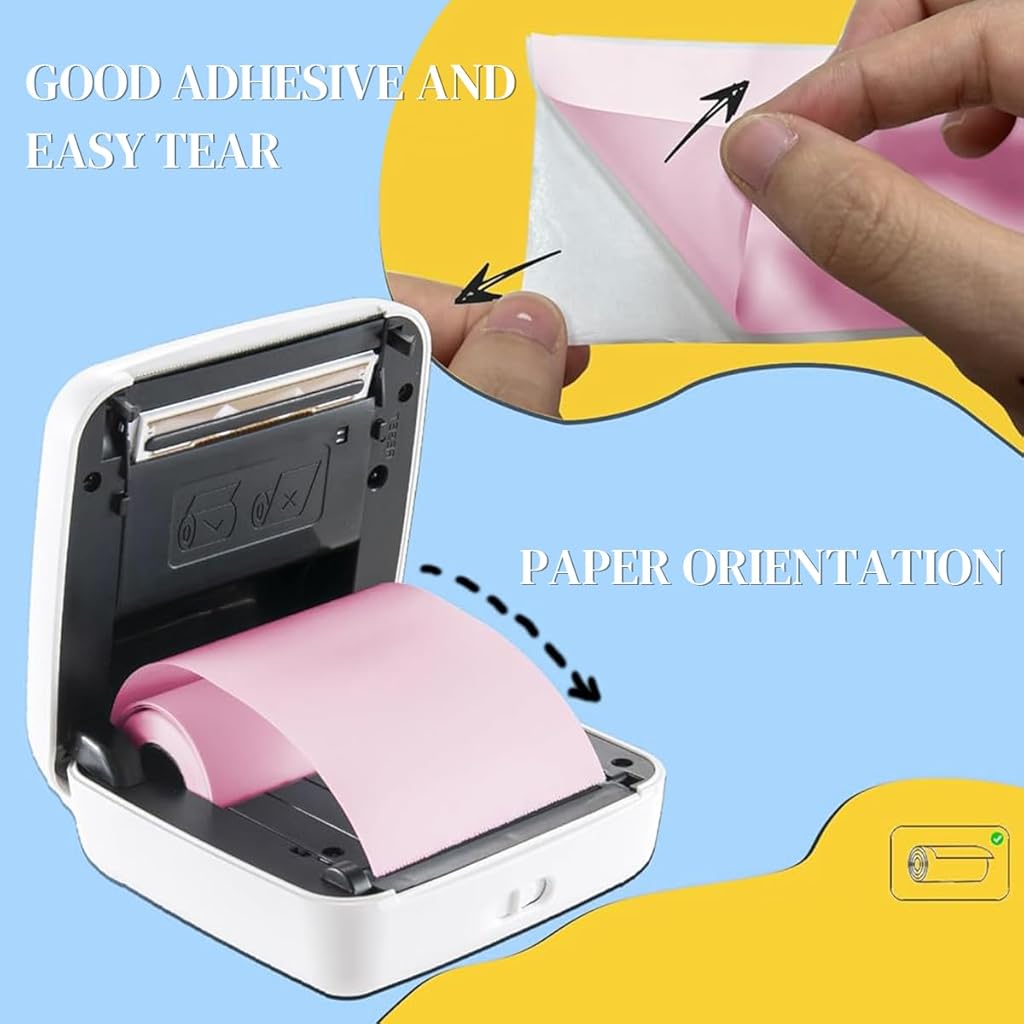 HASTHIP® 3 Rolls Colorful Adhesive Thermal Printer Labels 57x25mm, Self-Adhesive Pink Blue Yellow Sticker Paper, Compatible with Mini Bluetooth Thermal Label & Pocket Printers