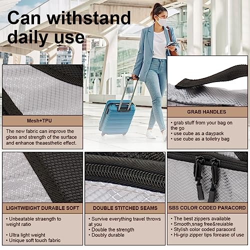 HASTHIP® 4 Set Luggage Packing Organization Cubes, Travel Cubes Travel Organizer Bags for Carry on Luggage, Compression Suitcase Organizer Bags Set for Travel Essentials