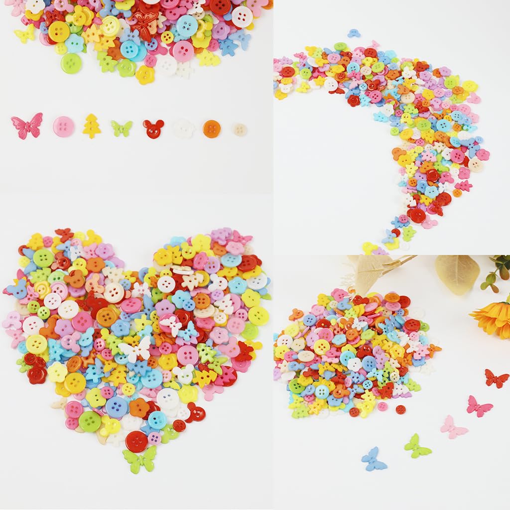 HASTHIP Sewing Buttons for Crafts and Clothes 300 pcs featuring Assorted Shapes | Resin Round Candy Colors for DIY Projects
