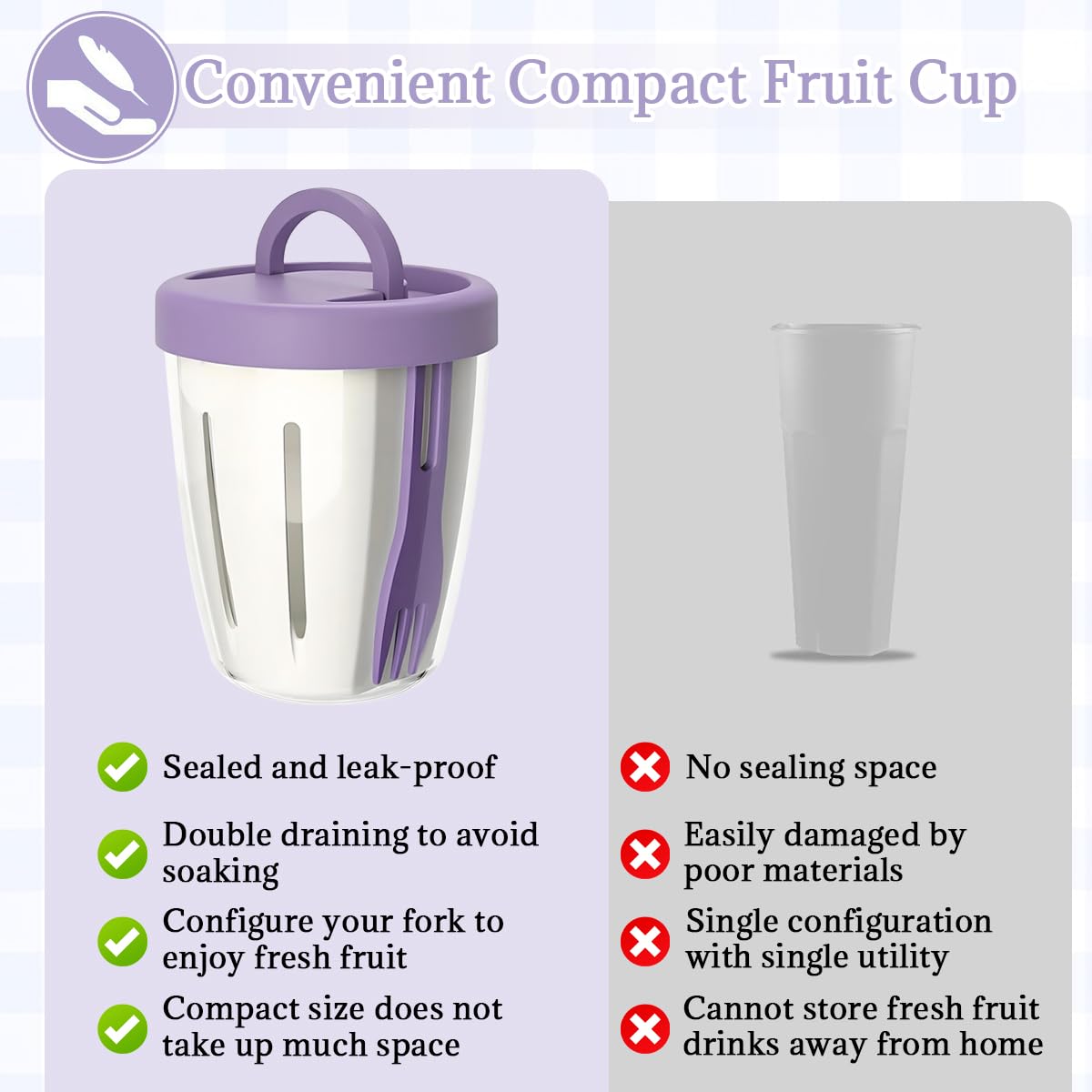 HASTHIP Salad Cup for Fresh Snacks with 20oz Airtight Leak Proof Lid and Built In Strainer | BPA Free Reusable Fruit Container