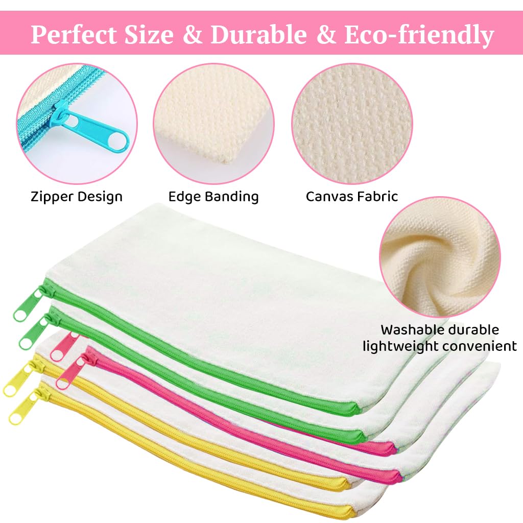 HASTHIP DIY Canvas Pencil Pouches Kit for Kids and Adults with 12 Pens | 10 Blank Cotton Bags