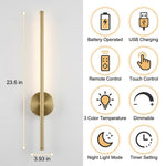 HASTHIP® Modern Wireless Wall Sconces with Rechargeable Battery, Dimmable LED Light with Remote Control, 3 Color Temperatures, 350° Rotation, 6000mAh Long Battery Life, Gold 23.6in for