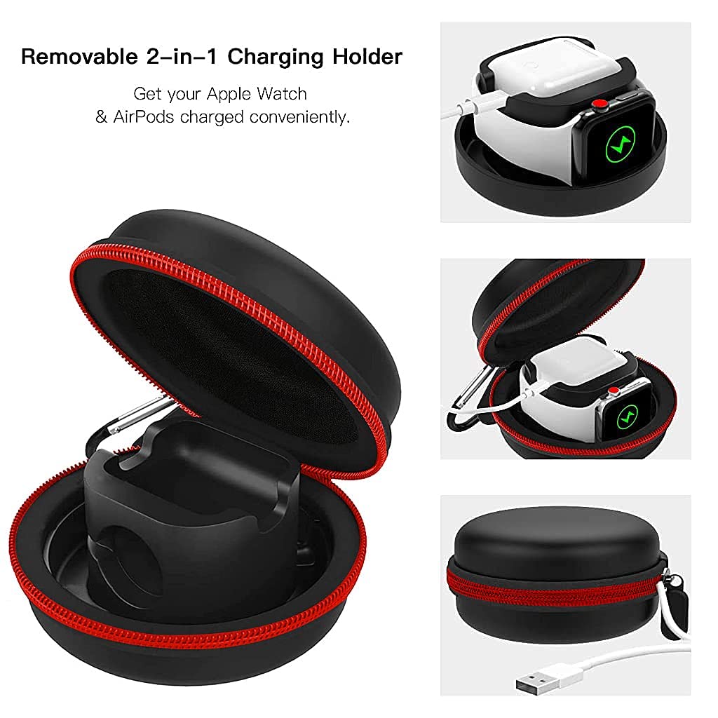 HASTHIP® Special Portable Travel Storage Box for Apple Watch Charging Dock, Compatible with iWatch Series SE/9/8/7/6/5/4/3/2/1, Holder with AirPods 1 & 2 Charging Case Station Organizer (Black)