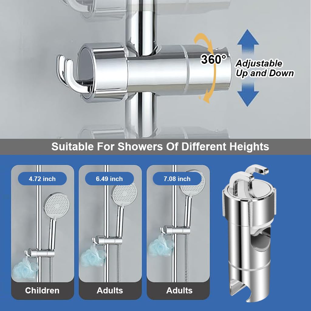 HASTHIP Shower Head Holder for 16–27mm Slide Bar with Dual Hooks and Adjustable ABS Bracket
