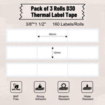 HASTHIP D30 Label Maker Tape for Portable Printing featuring Self-Adhesive Design and 3 Rolls of 12×40mm Black on White Labels