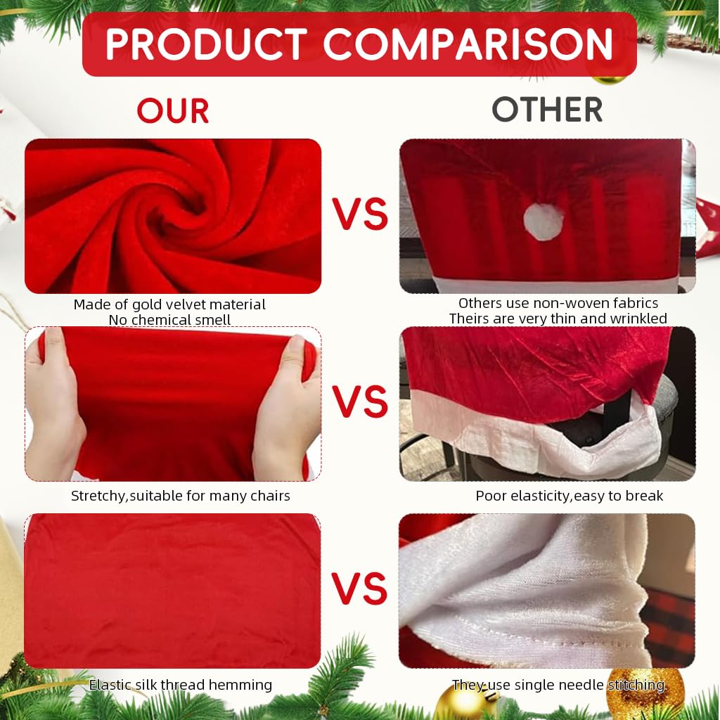 HASTHIP Christmas Chair Covers for Dining Room featuring 4PCS Santa Hat Design | Red Fabric Decor
