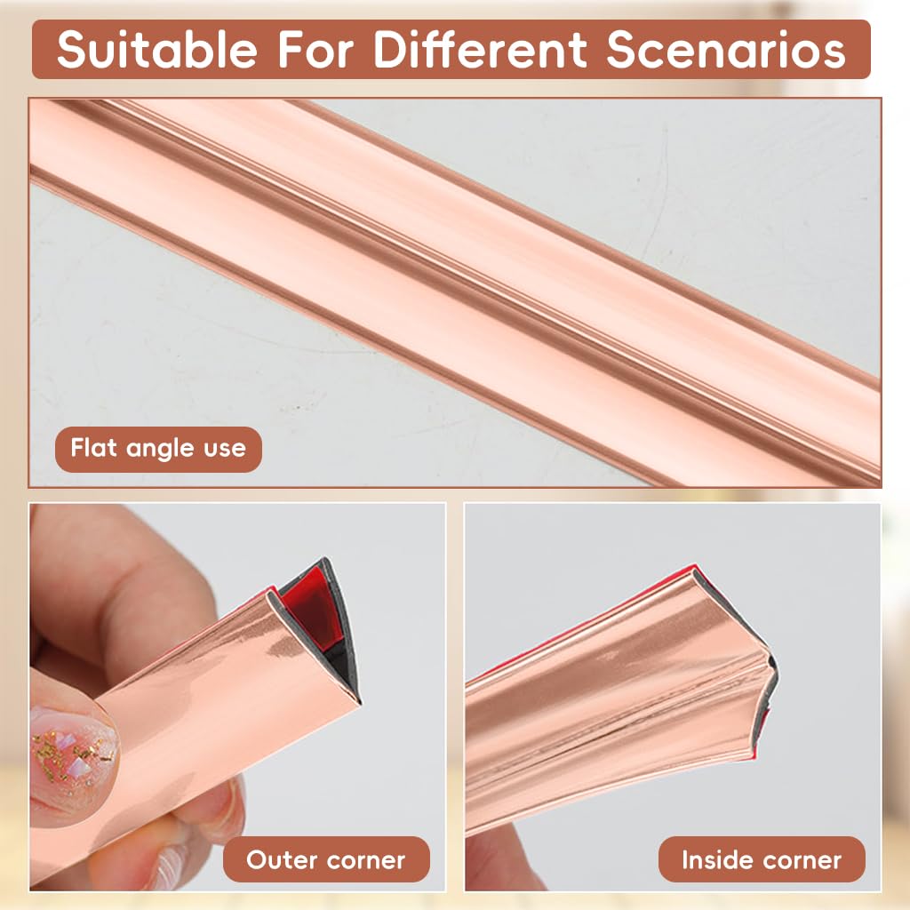 HASTHIP wall molding trim for table edges and door frames featuring self adhesive design 9.84ft x 0.78in in rose gold | flexible PVC corner guard and caulk strip