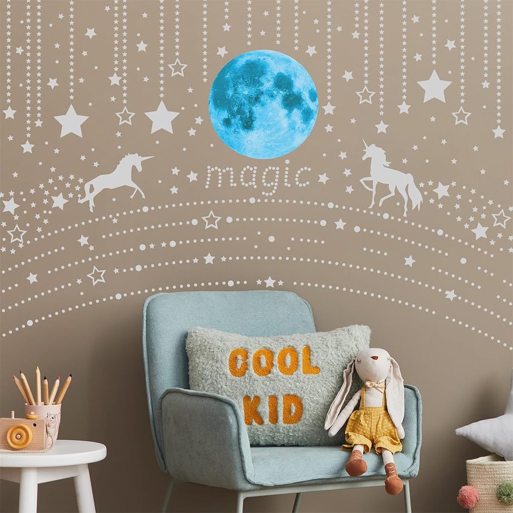 HASTHIP Glow in The Dark Unicorn Wall Decals for Kids Room with 893 Luminous Stickers | Non Toxic Waterproof Fairy Bedroom Decor