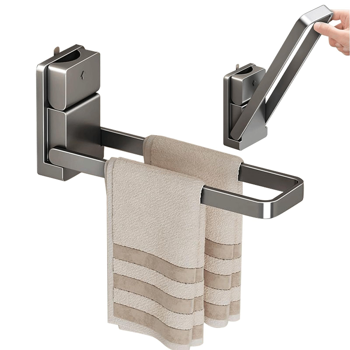 HASTHIP® Hand Towel Bar,Self-Adhesive Rustproof Towel Holder for Bathroom & Kitchen,No Drill Wall Mount Fold-Down Rack Strong Suction Cup Design Space Saving Stick-On Hand Holder