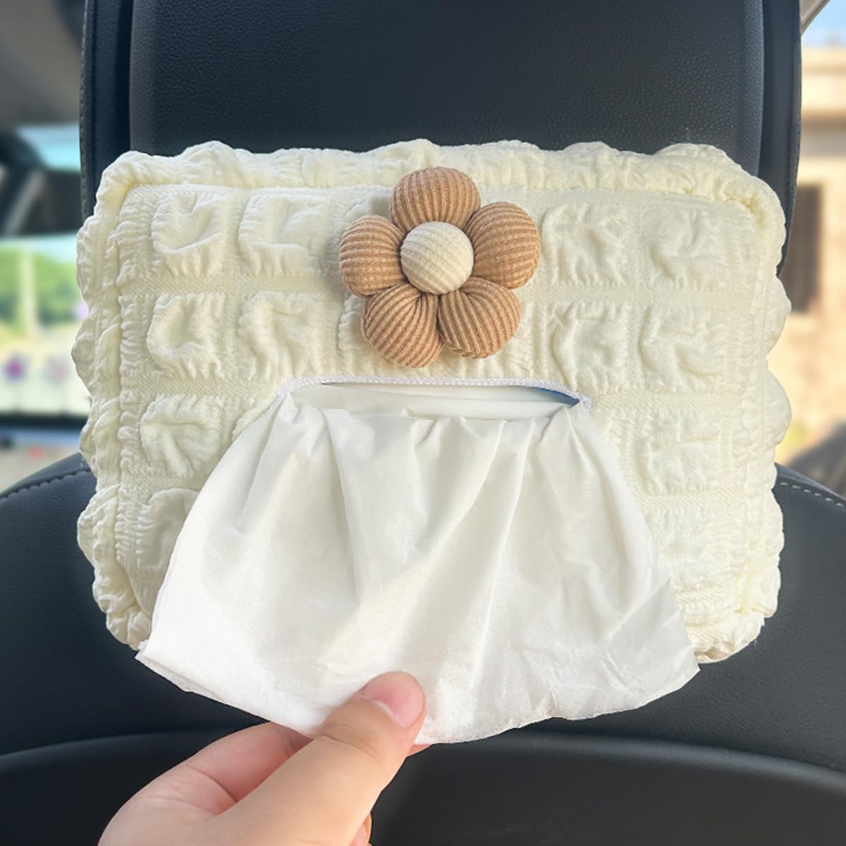 HASTHIP Car Tissue Paper Box for Sun Visor and Backseat featuring Stretchy Strap | Cute Flower Design for Organized Travel