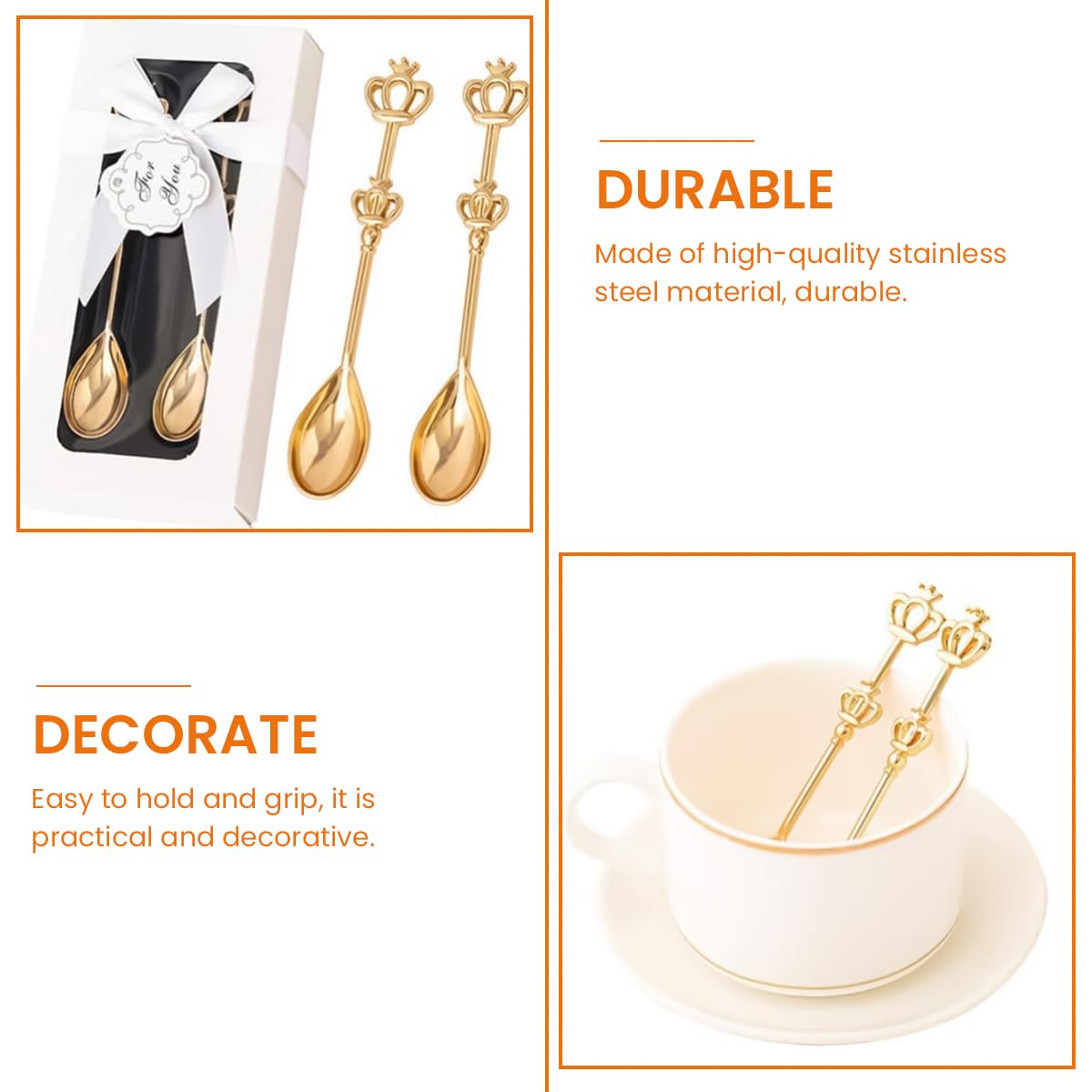 HASTHIP Mini Crown Spoon Set for Coffee and Dessert with Golden Plated Zinc Alloy Design | Gift Box