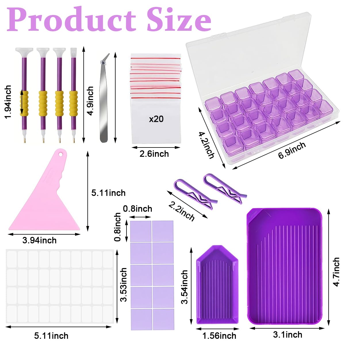 HASTHIP Diamond Painting Tools Kit for DIY Art with 46PCS and 28-Grid Organizer | Removable Shell Design
