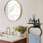 HASTHIP Round Towel Ring with Shelf for Bathroom and Kitchen featuring Self Adhesive Wall Mount | Space Saving Steel Organizer