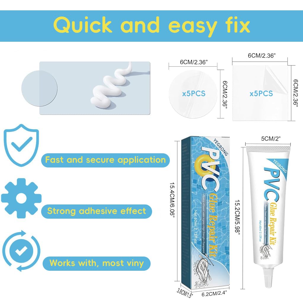 HASTHIP Waterproof PVC Repair Glue Kit for Pool Floats and Rafts with 10 Clear Patches 60ml