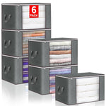 HASTHIP Clothes Storage Bins for Closet Organization with Reinforced Handles and Clear Window | 6 Pack 60L Foldable Fabric Containers