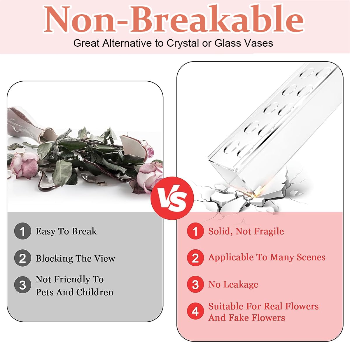 HASTHIP Clear Acrylic Flower Vase for Wedding and Home Decor featuring 12 Holes | 30×10×6.5 cm Rectangular Centerpiece