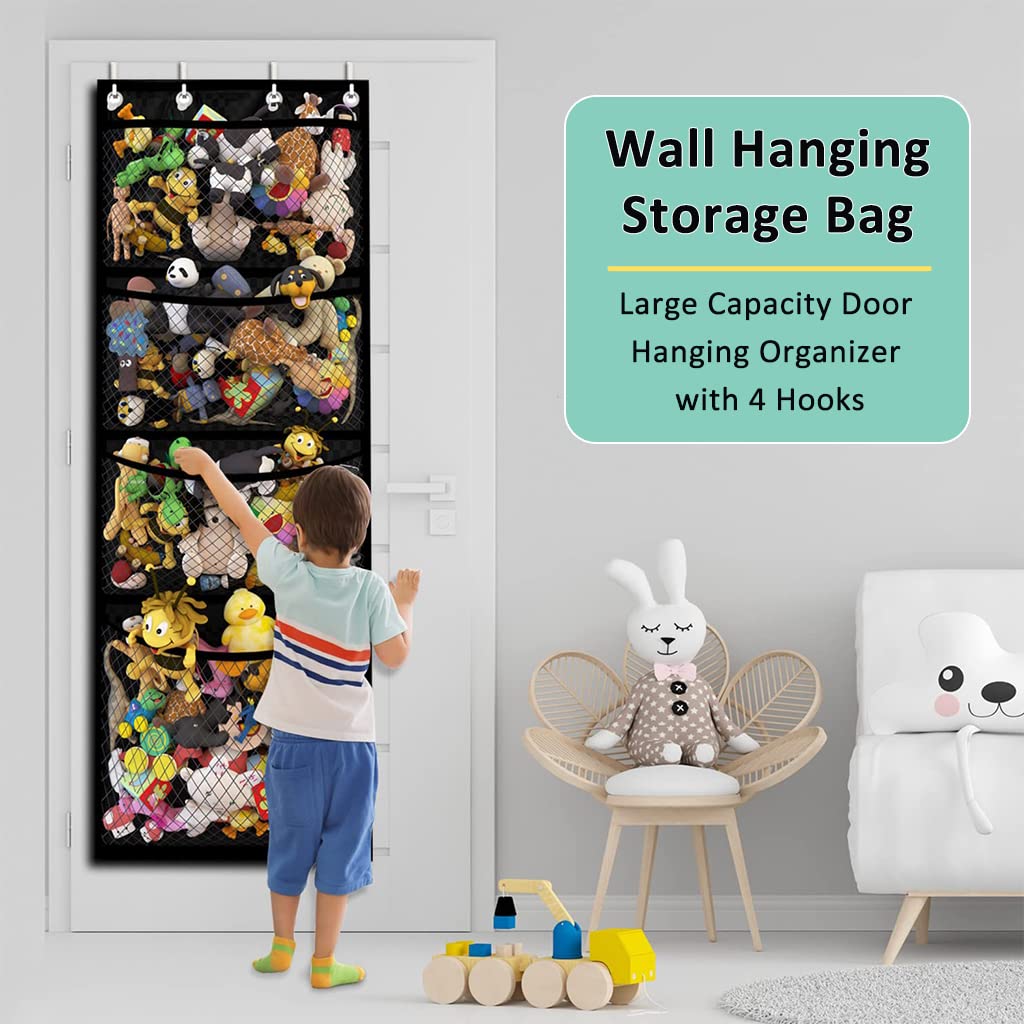 HASTHIP® Toy Organizer for Kids Room, Large Capacity Hanging Storage with 4 Hooks & Eyelets, Wall & Door Mounted Organizer for Toys, Nursery, Playroom, Bedroom, Fits 3-5CM Thick Doors