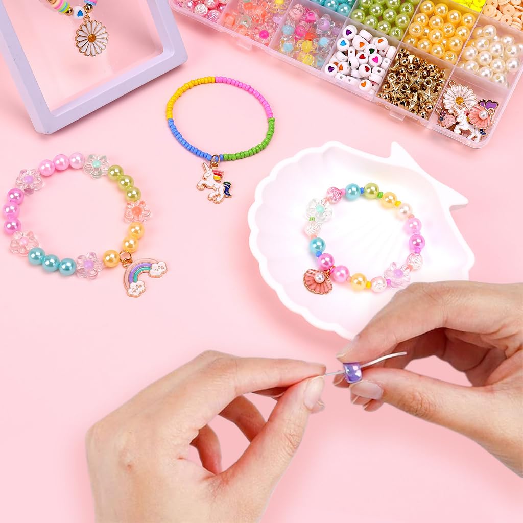 HASTHIP® Dowsabel Clay Beads Bracelet Making Kit for Beginner, Preppy Polymer Clay Beads with Charms Kit