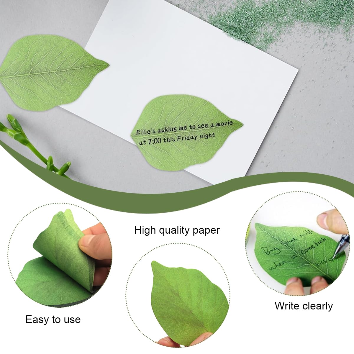 200 Sheets Sticky Notes Creative Green Leaves Sticky Notes Reminders Sticky Notes Decorative Sticky Notes Aesthetic Leaves Sticky Notes DIY Scrapbooking Stick Notes School Office Supplies