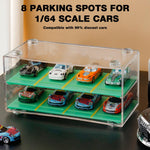 HASTHIP Car Models Display Case for 1:64 Racing Cars with 2 Tiers and 8 Compartments | Stackable Acrylic Dustproof Organizer
