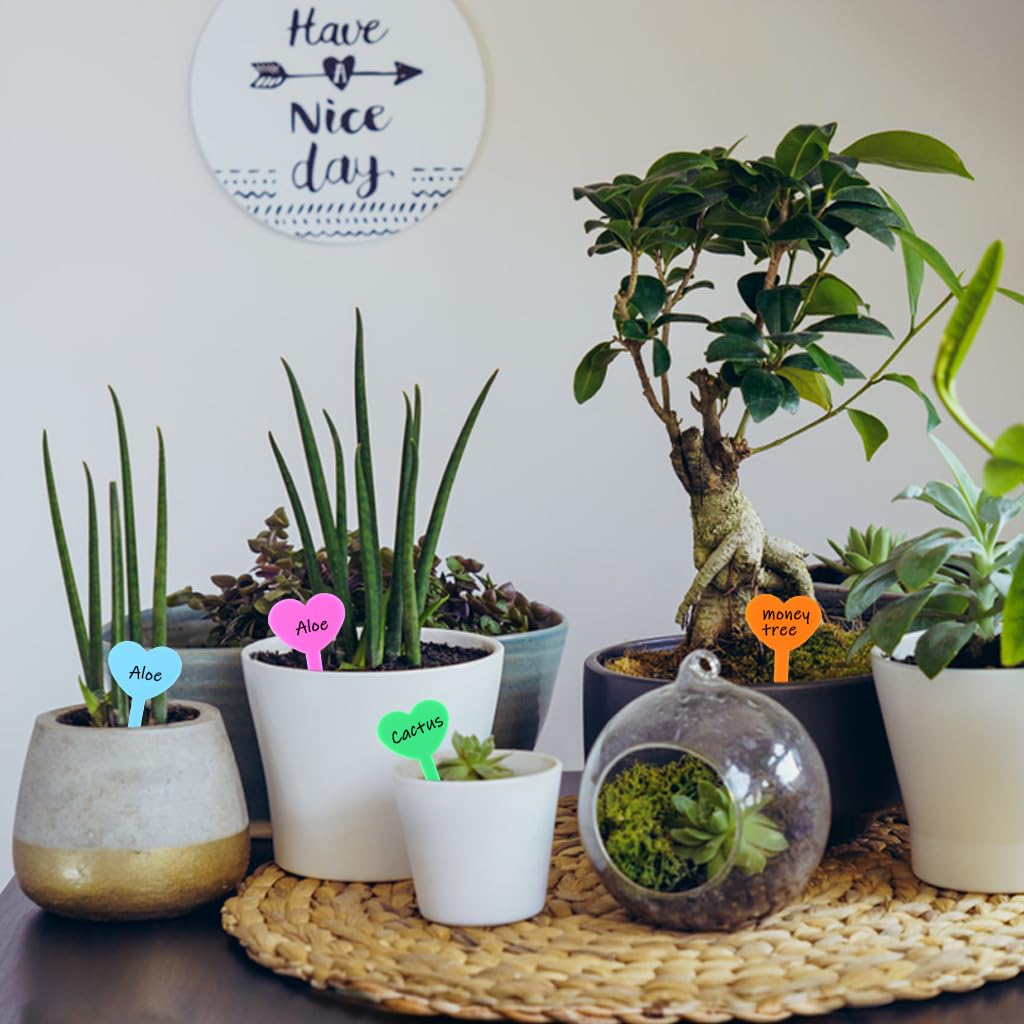 HASTHIP Plant Tags for Garden and Flower Pots featuring 100 1.8 in Heart Shape PP Labels | Colorful and Weatherproof