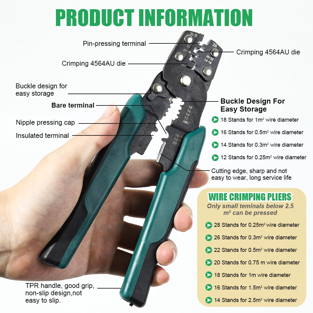 HASTHIP Electrical Crimping Connectors Set with Wire Crimper Tool 200 pcs 22–10 AWG | Metal Construction and Rubberized Grip